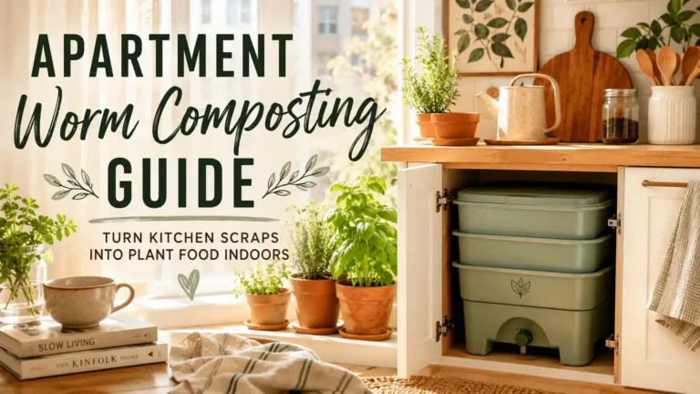 apartment worm composting bin under kitchen sink with herbs
