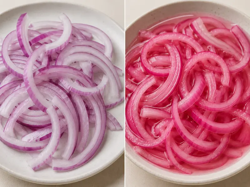raw versus pickled red onion color comparison