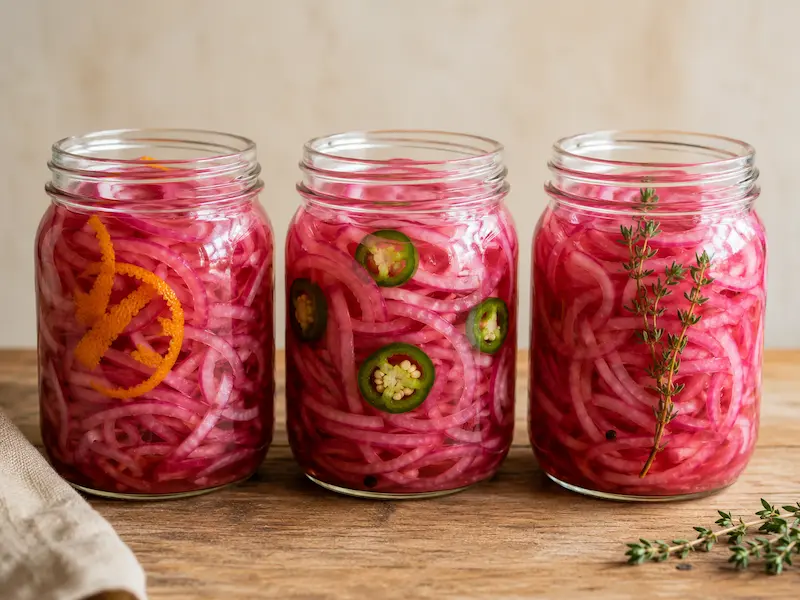 pickled red onion flavor variations in small jars