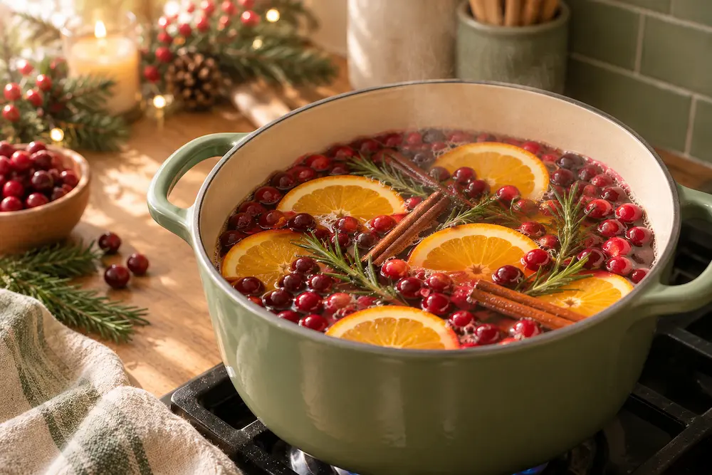 Christmas simmer pot recipe with cranberries and rosemary